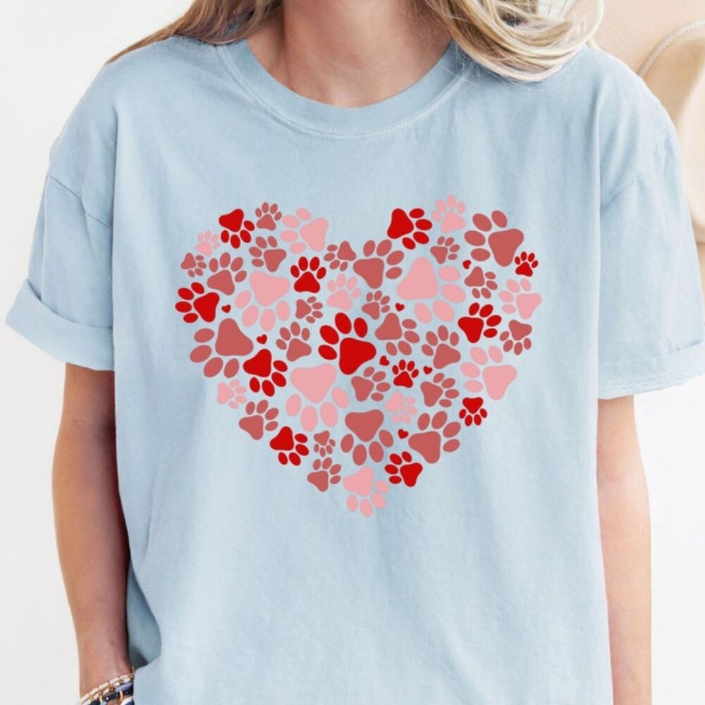 Paw Heart Shirt, Pet Lover Shirt, Animal Lover Shirt, Light Blue Color